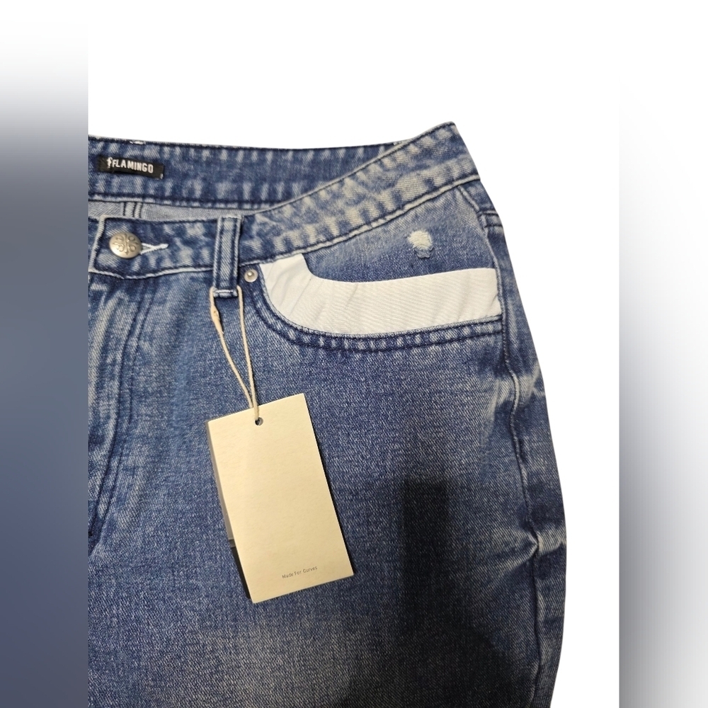 Flamingo Distressed Blue Jeans Size Large 12-14 - Picture 8 of 9
